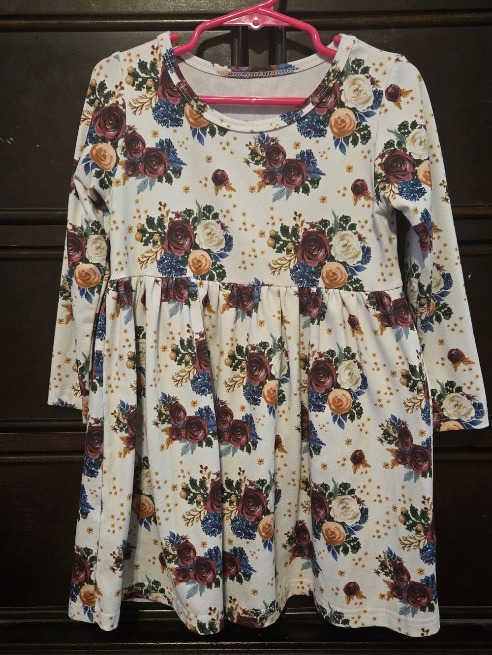 3t White Floral Long Sleeve Girls Dress